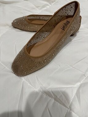 Corkys Tan Crystal-Embellished Ballet Flats